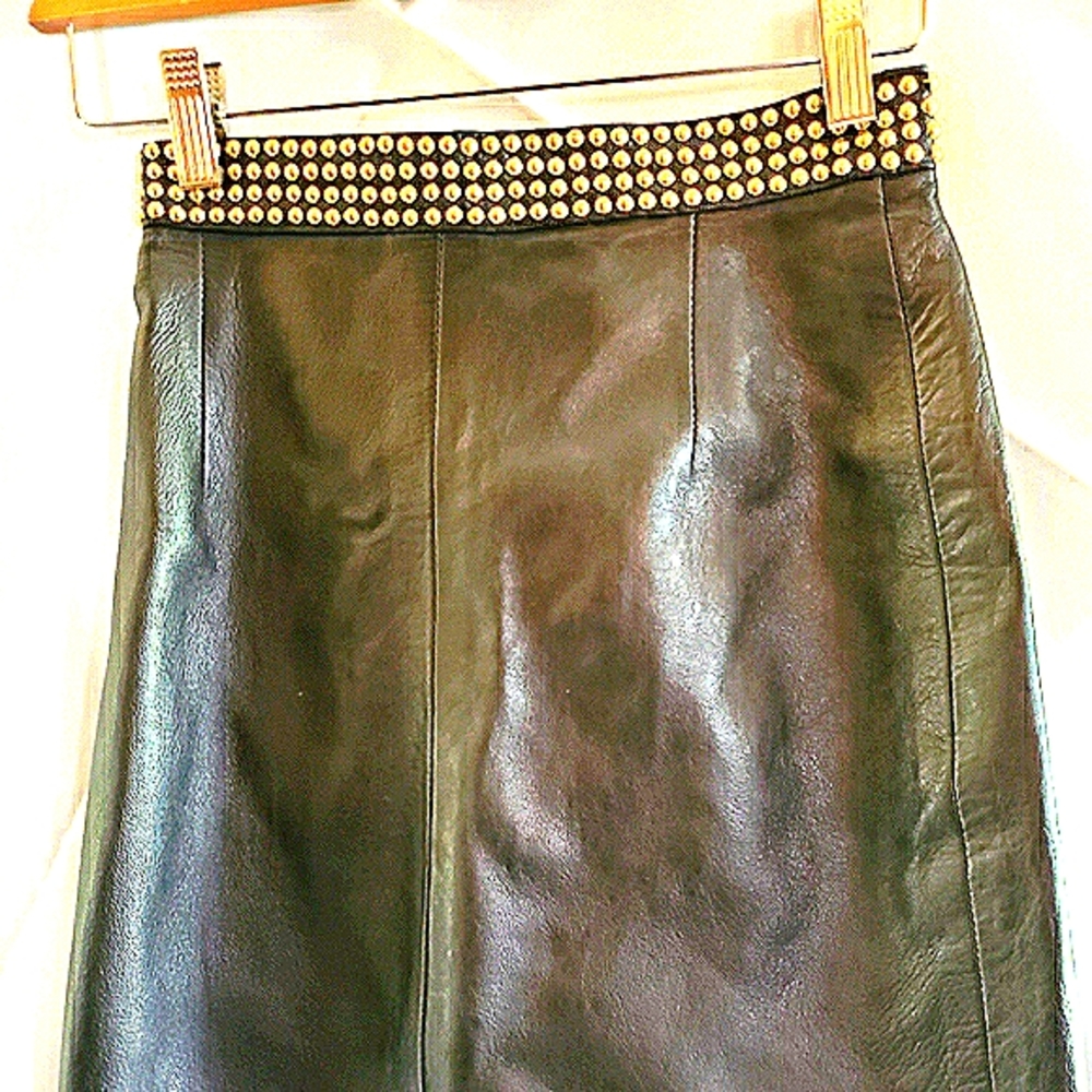 Black Leather w/ Gold Studs Skirt & Jacket Set - Picture 9 of 14